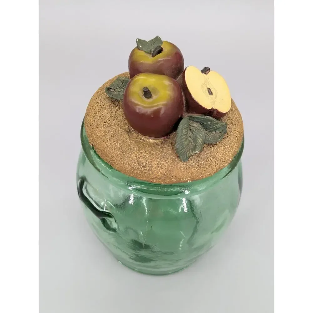 Green Embossed Kitchen Glass Storage Jar With Decorative Apples Cork Lid 7